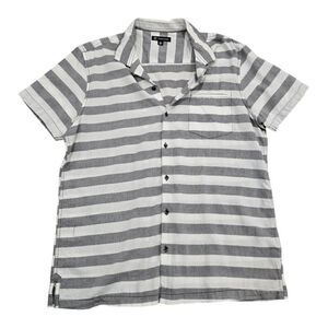 INC International Concepts Shirt Men XL Gray White Stripe Short Sleeve Button-Up